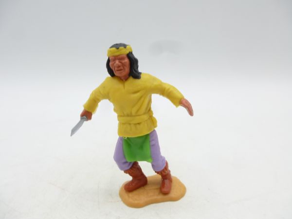 Timpo Toys Apache gelb, stehend mit Messer, fliederfarbene Hose