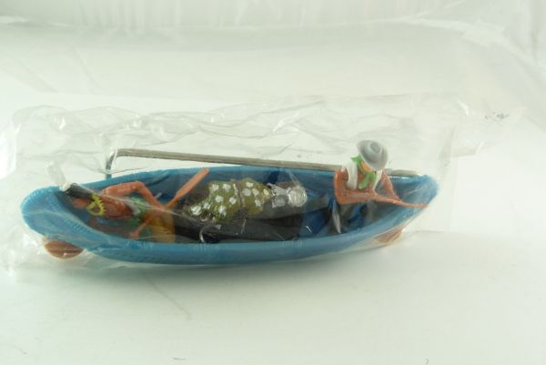 Elastolin Canoe with 2-man-crew, blue, with floating bail - orig. packing