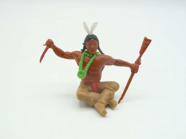 Timpo Toys Indianer sitzend mit Messer + Gewehr - seltenes Unterteil in beige