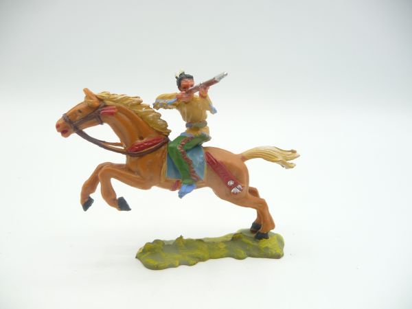 Elastolin 4 cm Indianer zu Pferd, Gewehr hinten, Nr. 6851 - frühe Figur, Top-Zustand