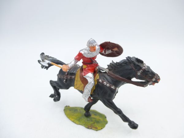 Elastolin 4 cm Norman with axe on horseback, No. 8854 - rare colour (red)