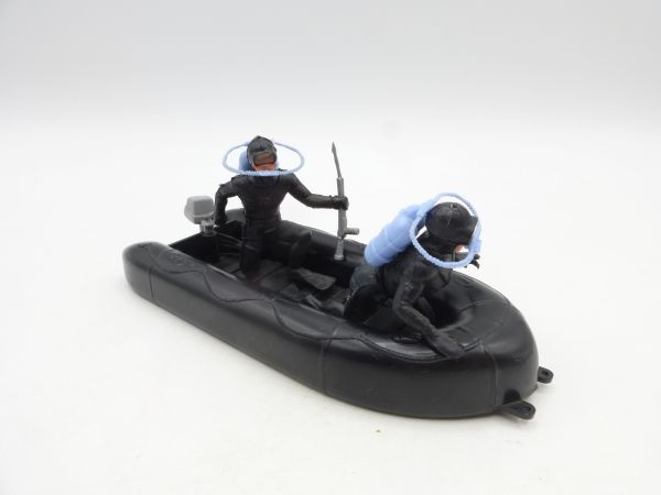 Timpo Toys Rubber dinghy (black) with 2 divers (light blue bottles)