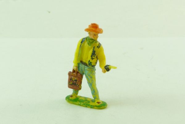 Timpo Toys Cowboy mit Pistole und Geldtasche, 1. Version - frühe Figur
