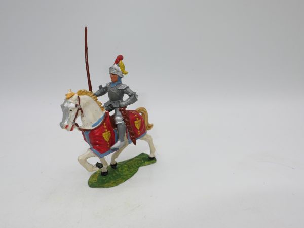 Elastolin 4 cm Knight on horseback, lance high, No. 8965, white horse