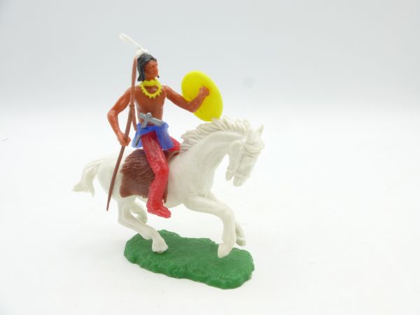 Elastolin 5,4 cm Indianer reitend mit Speer + Schild (zusätzl. Waffe im Gurt)