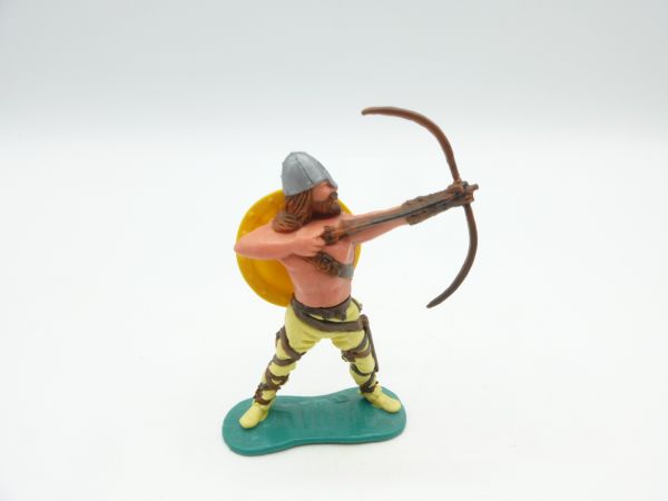 Timpo Toys Wikinger, Bogenschütze, gelbes Originalschild, hellgelbe Beine