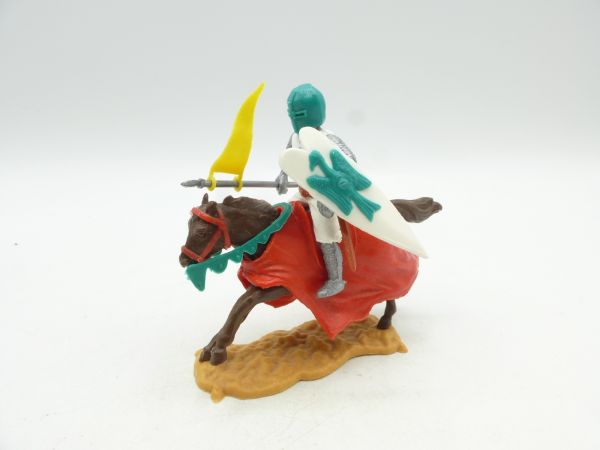 Timpo Toys Medieval knight riding, white/green with flag