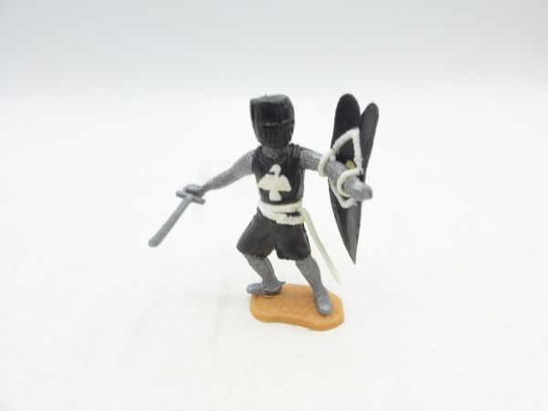 Timpo Toys Mittelalterritter stehend, schwarz/weiß mit Schwert