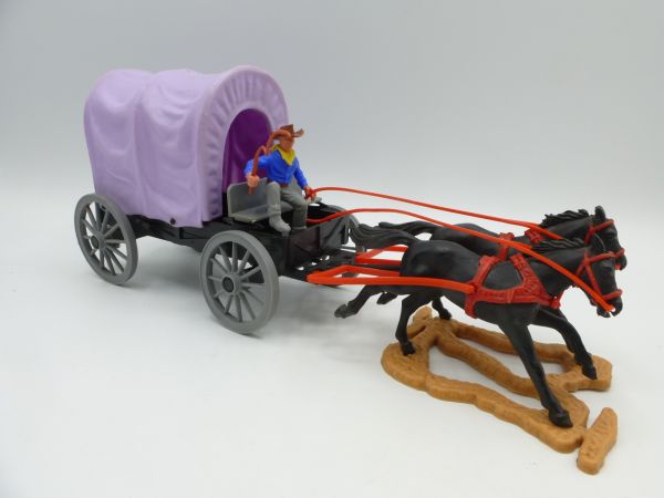 Timpo Toys Chuck wagon / kitchen wagon with lilac tarpaulin (original!)