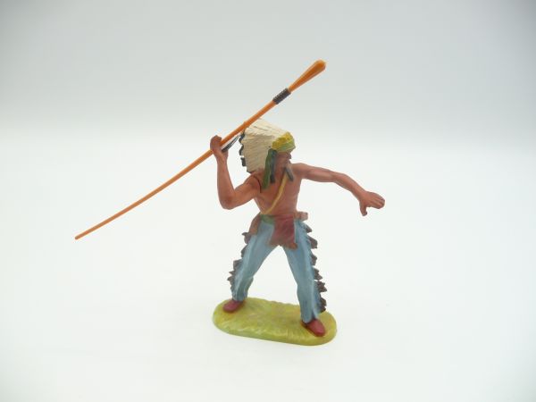 Elastolin 7 cm Indianer richtig Speer werfend, 2b Figur - tolle Bemalung