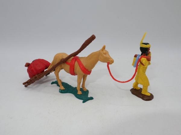Timpo Toys Indianerin mit Travois (rote Decke) - schöne Bodenplatte