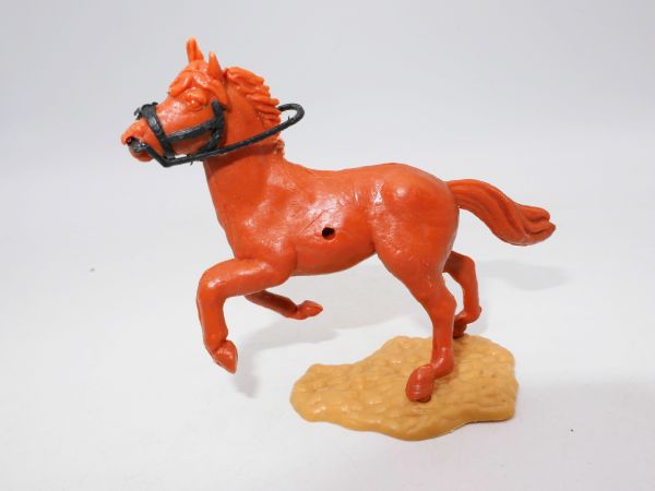 Timpo Toys Pferd aufsteigend, mittelbraun, schwarze Zügel / Zaumzeug