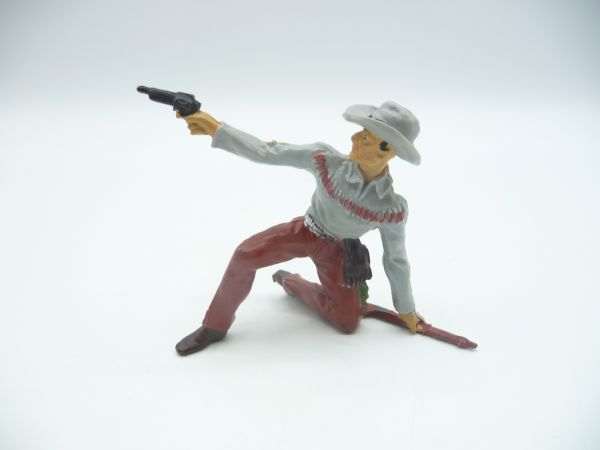 Elastolin 7 cm Trapper / Cowboy kniend mit Pistole, Nr. 6913, J-Figur Version II