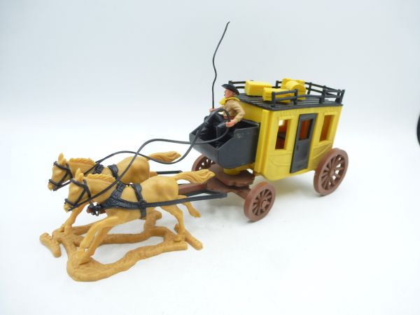 Timpo Toys Postkutsche, gelb/schwarz, dunkelbraunes Chassis + Räder