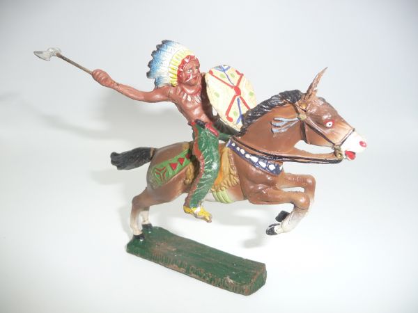 Elastolin Masse Indianer zu Pferd mit Tomahawk + Schild
