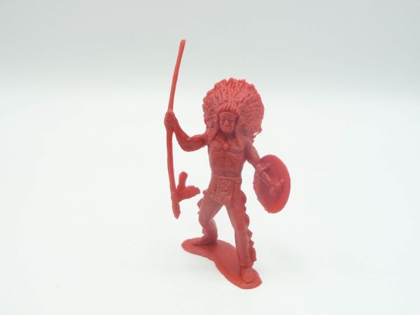 Heinerle Domplast Manurba Chief standing with spear + shield, deep red