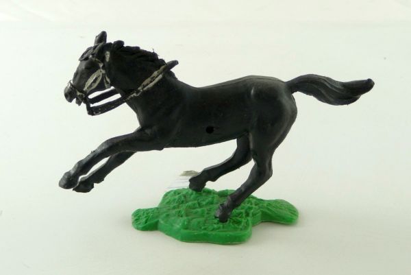 Timpo Toys Schwarzes galoppierendes Pferd 1. Version mit festem Zaumzeug