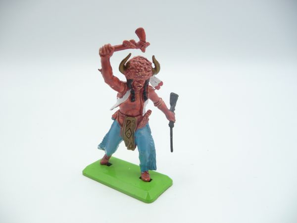 Britains Deetail Medicine man with tomahawk + rifle, blue pants