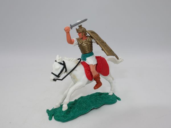 Timpo Toys Römer reitend, weiß mit Schwert + Schild - Schildschlaufen ok