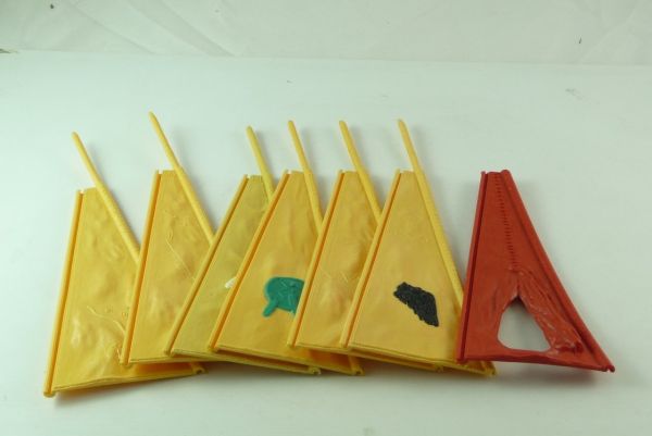 Timpo Toys 7-teiliges Steckzelt, in seltenem apricot/gelb mit rotem Tor