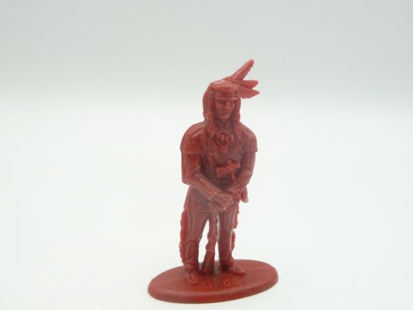 Linde Indian standing, rifle down, dark-red