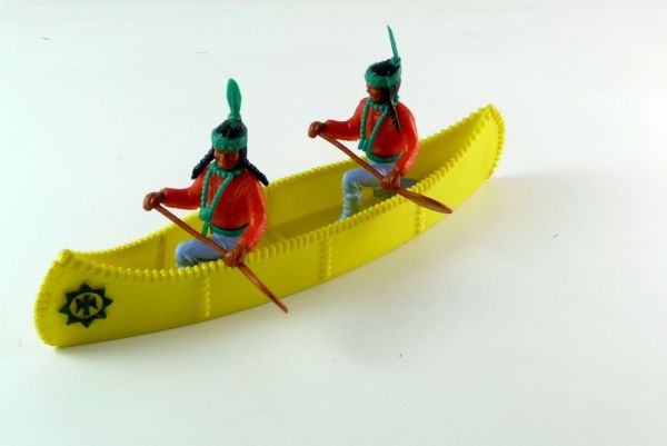 Timpo Toys Kanu mit 2 Indianern, Oberteile durchscheinend-rot