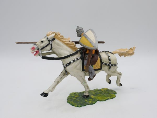 Elastolin 7 cm Norman with lance on horseback, No. 8855, painting 2, orange