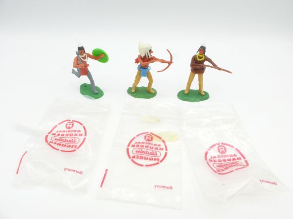 Elastolin 5,4 cm 3 Indians (all with additional weapon in the belt) - in original bags
