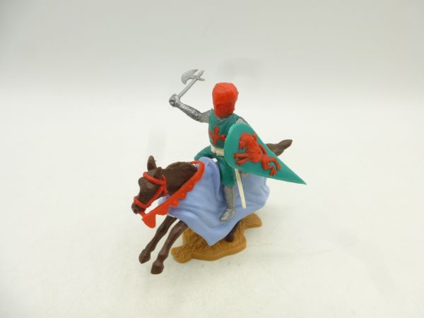 Timpo Toys Medieval knight on horseback, green/red with battle axe