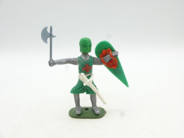 Medieval knight standing, green with battle axe