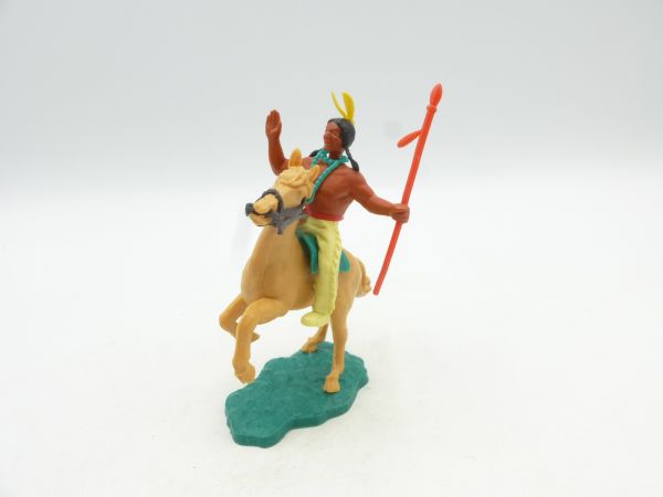 Timpo Toys Indianer 3. Version reitend mit Speer seitlich, grüßend