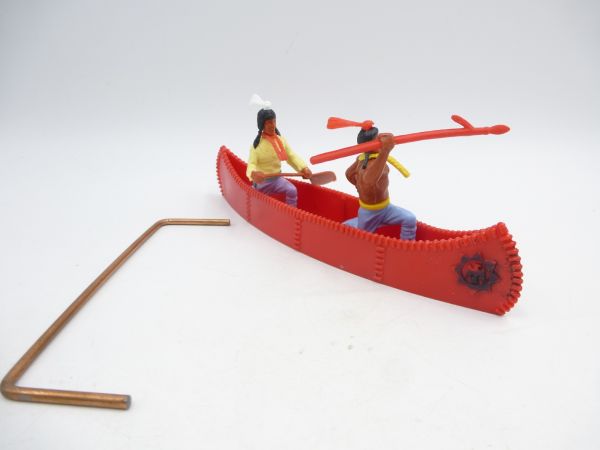 Timpo Toys Canoe (red with black emblem) with 2 Indians