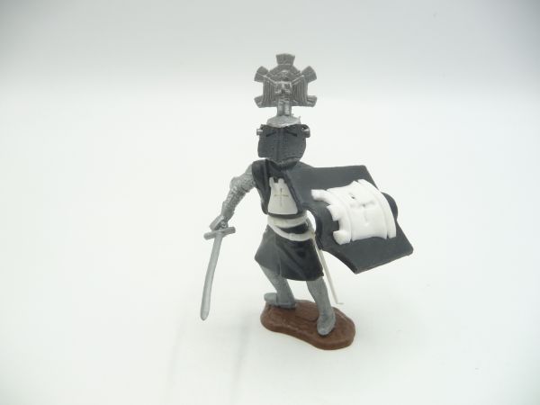 Timpo Toys Visierritter stehend, schwarz/weiß mit Schwert - Schlaufen ok
