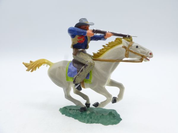 Elastolin 7 cm Cowboy zu Pferd mit Gewehr, Nr. 6996 - Bemalung s. Fotos