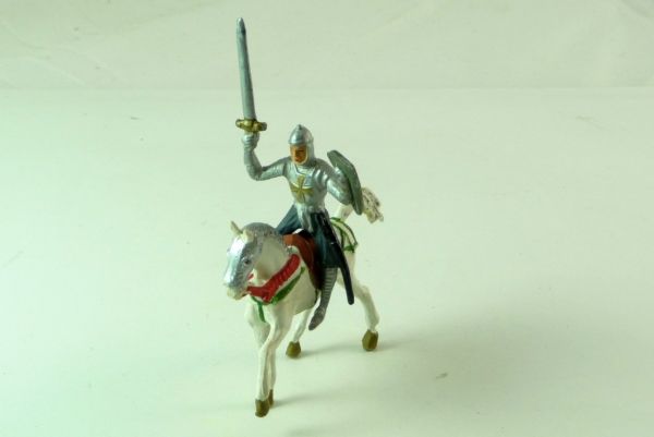 Merten Knight mounted, holding up shield and sword - very good condition