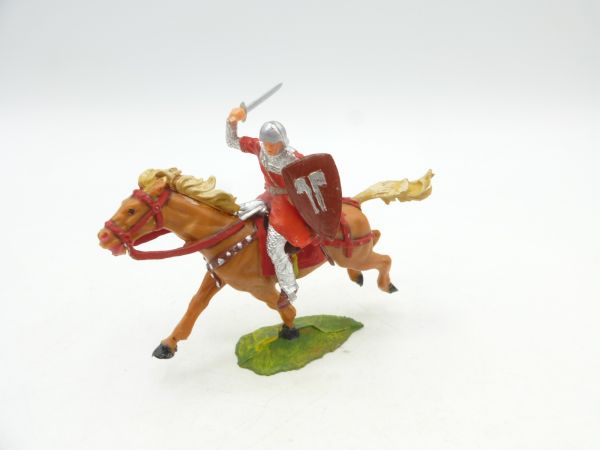 Elastolin 4 cm Normanne mit Schwert zu Pferd, Nr. 8857, rot