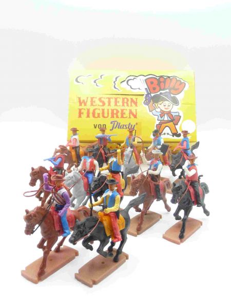 Plasty Schüttbox mit 12 reitenden Cowboys - Box + Figuren Top-Zustand