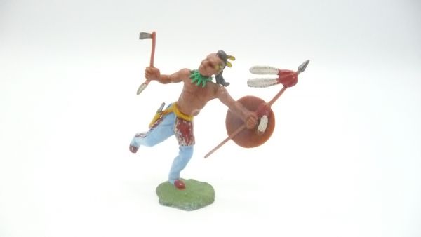 Britains Swoppets Iroquois running with tomahawk + spear