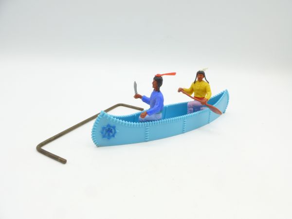 Timpo Toys Canoe (turquoise with blue emblem) with 2 Indians