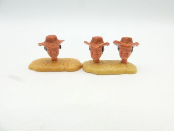 Timpo Toys 3 Cowboy heads (brown hat, black hair)