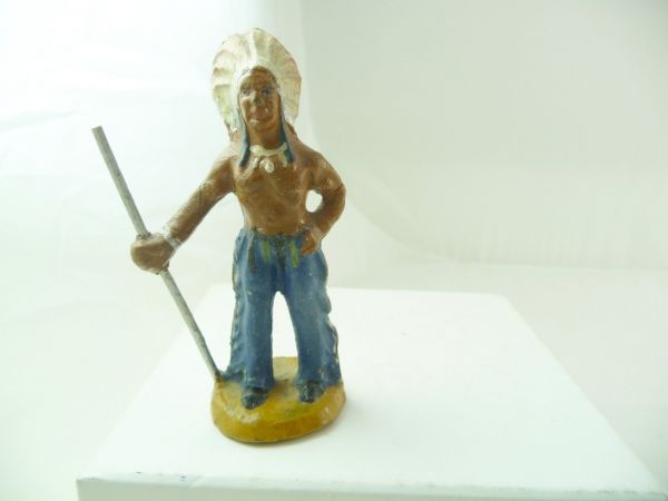 Hopf Indian chief standing with spear - good condition, appropriate to age