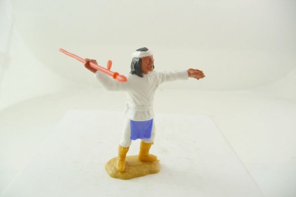 Timpo Toys Apache standing, throwing spear, white, white trousers, blue bib