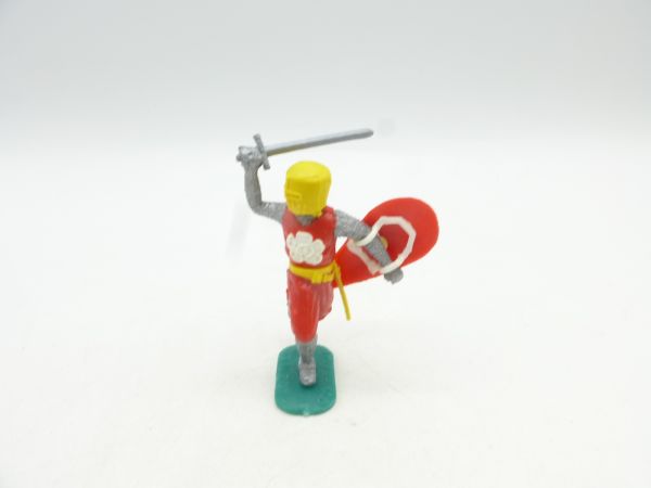 Timpo Toys Mittelalterritter laufend, rot, gelber Kopf mit Schwert