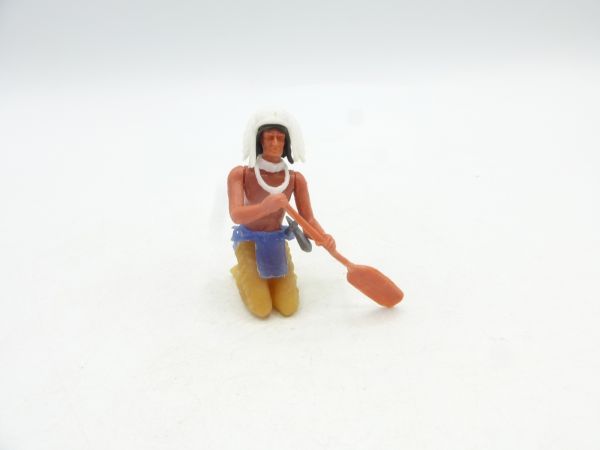 Elastolin 5,4 cm Indianer für Kanu, mit Paddel (+ Waffe im Gurt)
