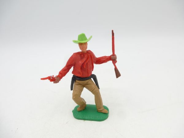 Timpo Toys Cowboy 1. Version, rot mit Gewehr + Pistole