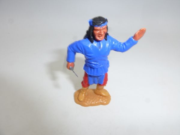 Timpo Toys Apache standing, medium blue with knife, greeting