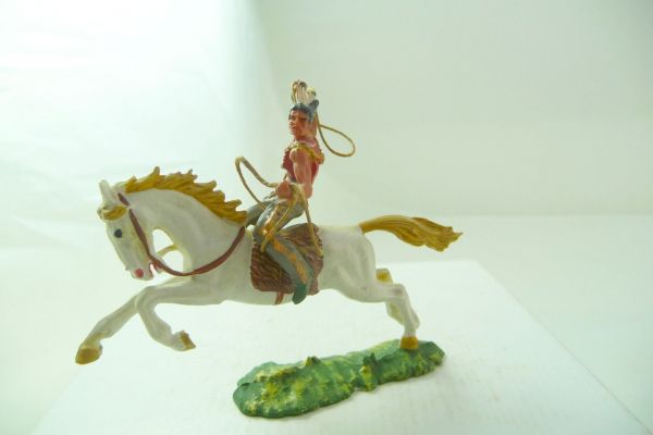 Elastolin 4 cm Indianer zu Pferd mit Lasso, Nr. 6846 - seltene Farbkombi