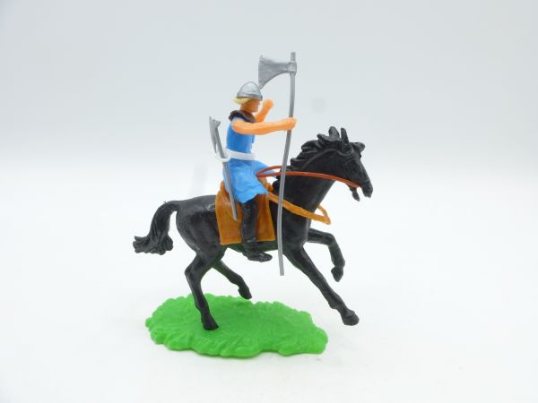 Elastolin 5,4 cm Normanne zu Pferd mit langer Streitaxt + Zusatzwaffe