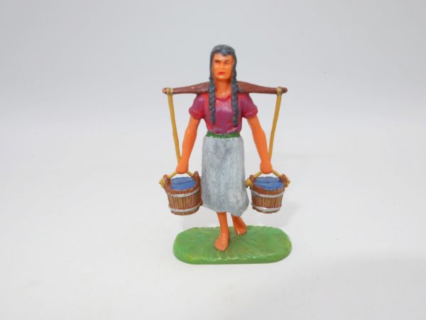Elastolin 7 cm Frau mit 2 Eimern, Nr. 9658 - seltene Farbe (original)