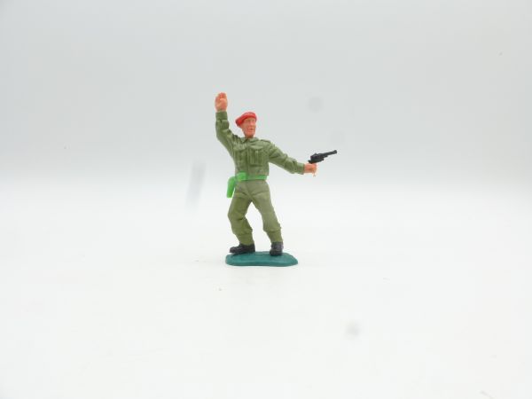 Timpo Toys Engländer (rotes Barett) stehend mit Pistole, Gewehr hoch